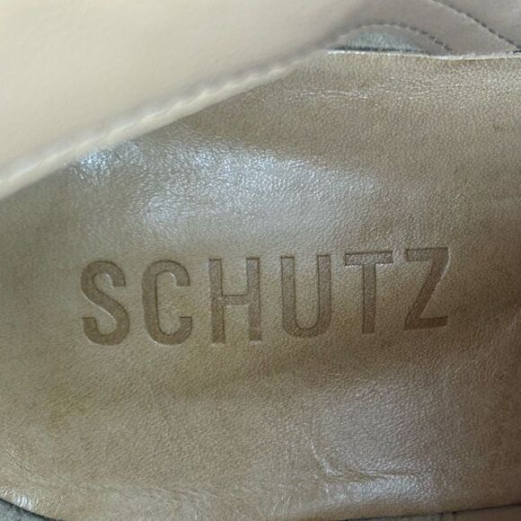 Schutz Beige Bette Bootie Snake Embossed Leather Ankle Boots Size 8B Pointed Toe - Picture 10 of 11